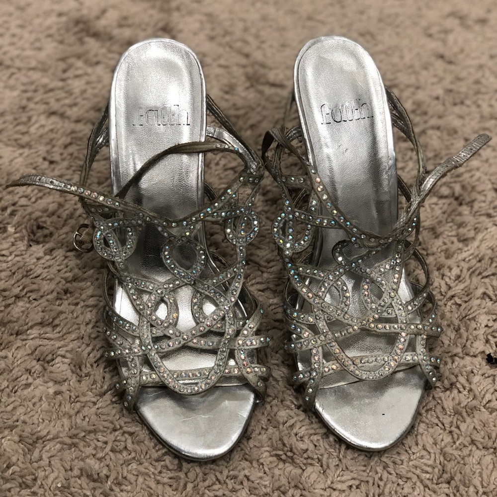 Faith Silver Crystal Heels Size 6